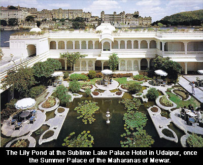 The Lily Pond at the Sublime Lake Palace Hotel in Udaipur, once the Summer Palace of the Maharanas of Mewar.