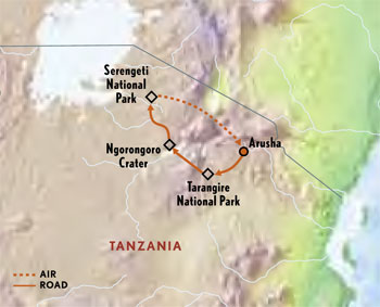 Map of Tanzania with Luxury and Style (12 Days)
