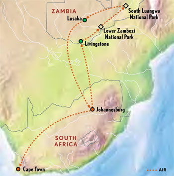 Map of Zambia with Luxury and Style (14 Days)