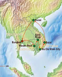 Map of Indochina (Cambodia, Thailand & Vietnam) with Luxury & Style (16 Days) Tour