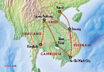 Map of Indochina (Cambodia, Laos, Thailand & Vietnam) with Luxury & Style (16 Days) Tour