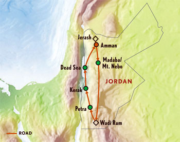 Map of Jordan with Luxury & Style (8 Days) Tour