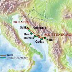 Map of Croatia & Montenegro with Luxury & Style (9 Days) Tour
