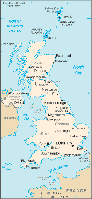 Map of the United Kingdom (including Scotland)