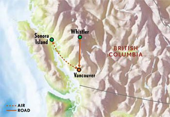 Map of Canada (British Columbia, Whistler) with Luxury & Style (9 Days) Tour