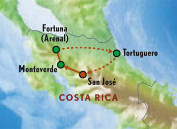 Map of Costa Rica with Luxury and Style (9 Days)