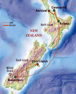 Map of New Zealand with Luxury & Style (13 Days) Tour