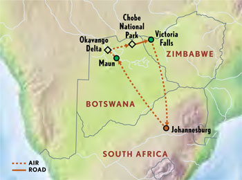 Map of Botswana with Luxury & Style (12 Days) Tour